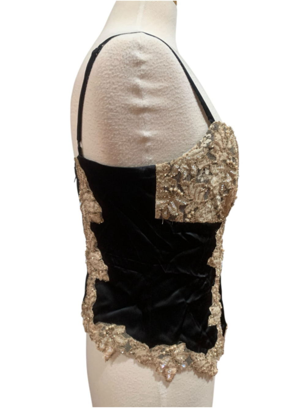Vtg Y2K Women's Cache Black and Gold Beaded Lace Top, Size 12 - Picture 5 of 7